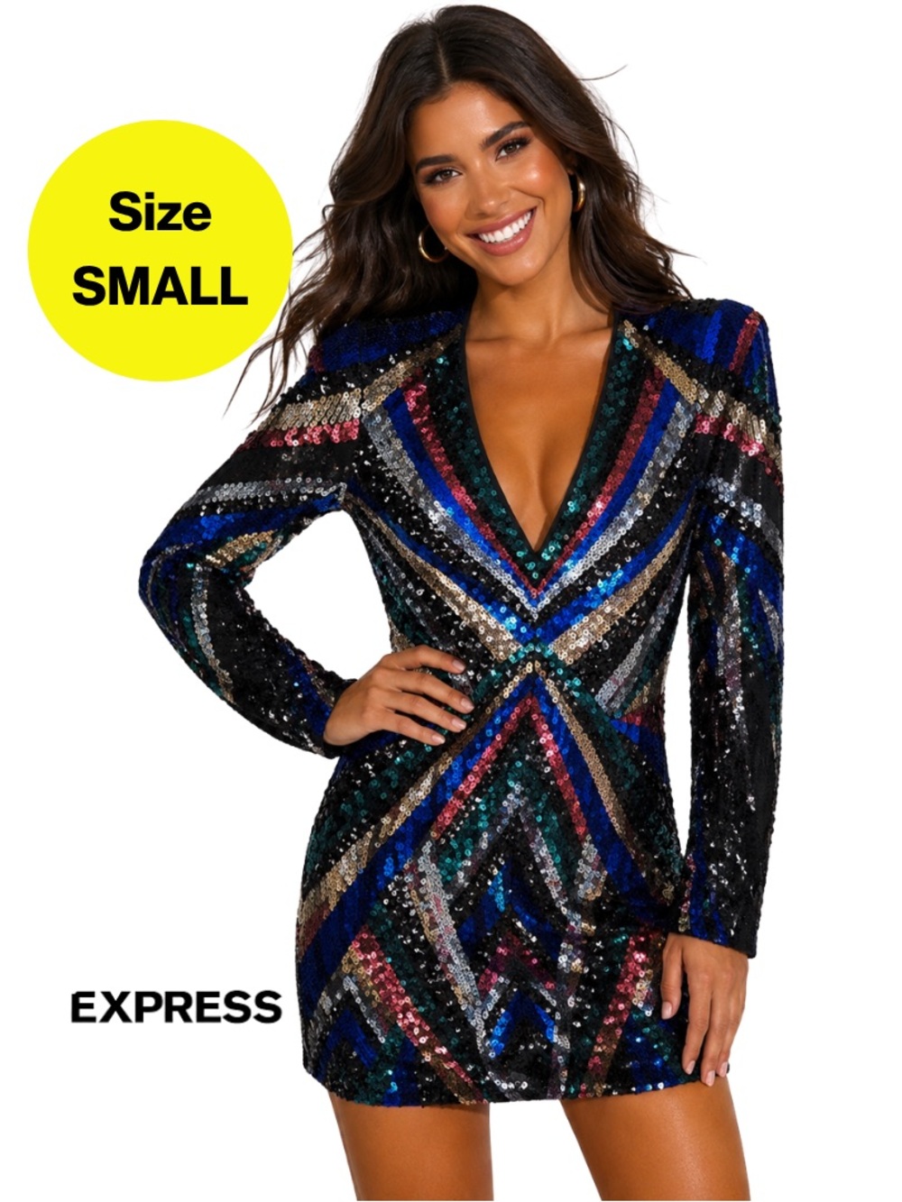 express mini dress Royal Blue Scuba Cutout and a fit Houndstooth Square Neck Long Sleeve